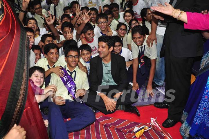 Farhan Akhtar meets the students of own school Maneckji Cooper