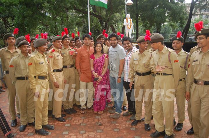 Anas Rashid, Deepika Singh and Rohit Raj Goyal with the NCC Cadets