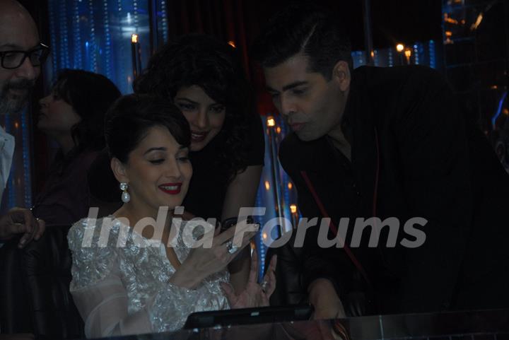 Madhuri Dixit, Priyanka Chopra and Karan Johar off camera on the sets of Jhalak Dikhhla Jaa