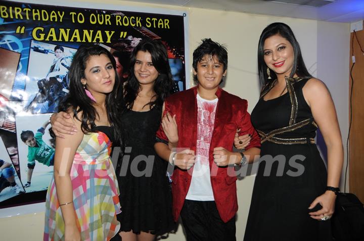 Gurpreet Kaur Chadha  her children Gananya and Ananya and Annie Gill at the birthday party