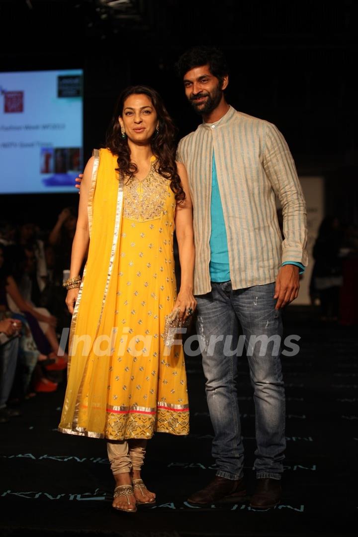 Juhi Chawla and Purab Kohli at LAKME FASHION WEEK 2013