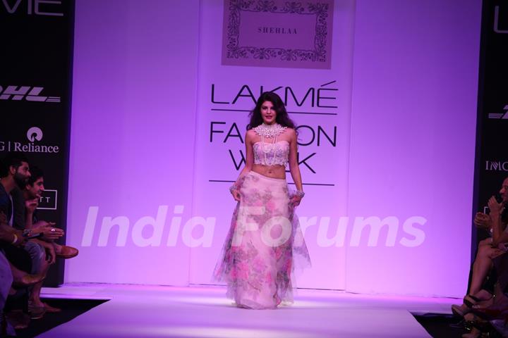 Jacqueline Fernandes in a Shehlaa outfit at LAKME FASHION WEEK 2013