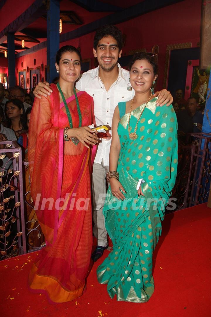 Kajol, Sharbani Mukherjee and Ayan Mukerji at the Durga Pooja celebrations