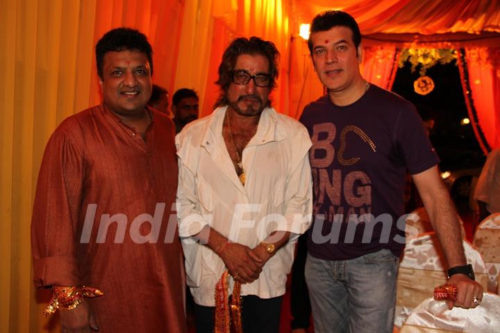 Shakti Kapoor and Aditya Pancholi attend a Mata ki Chowki at Sanjay Gupta's residence