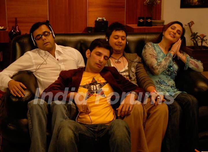 Radhika, Rajdeep and Kapil sleeping in Vibrating sofa