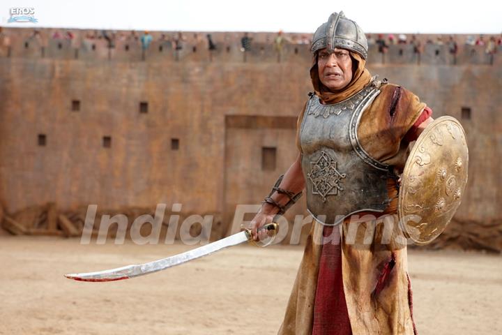 Mithun Chakraborty with sword and shield