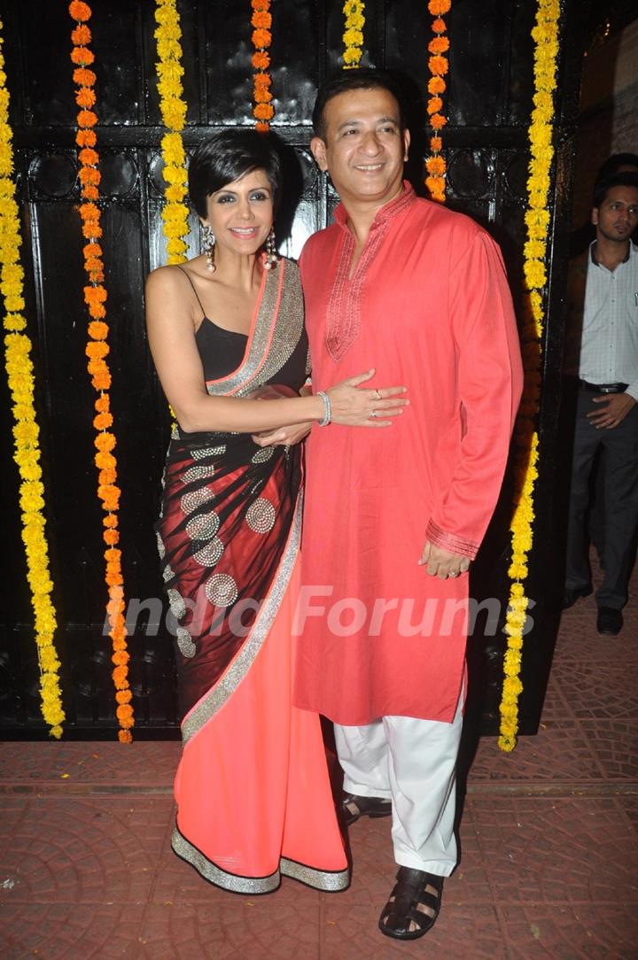 Mandira Bedi with her husband were at the Ekta Kapoor's Grand Diwali Party