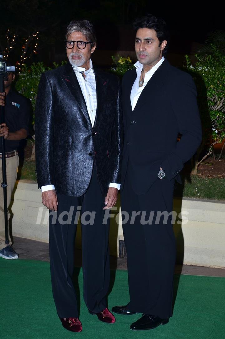 Amitabh and Abhishek Bachchan were seen at Vishesh Bhatt's Wedding Reception