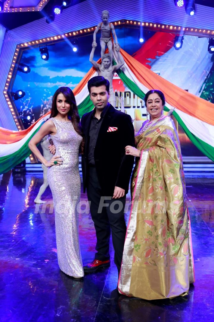 Malaika, Karan Johar and Kirron Kher at the Launch of India's Got Talent Season 5