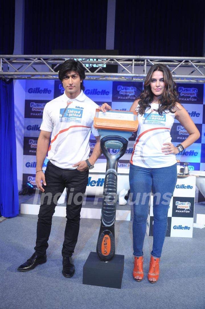 Neha Dhupia and Vidyut Jamwal at the launch of Gillette Fusion Power Phantom