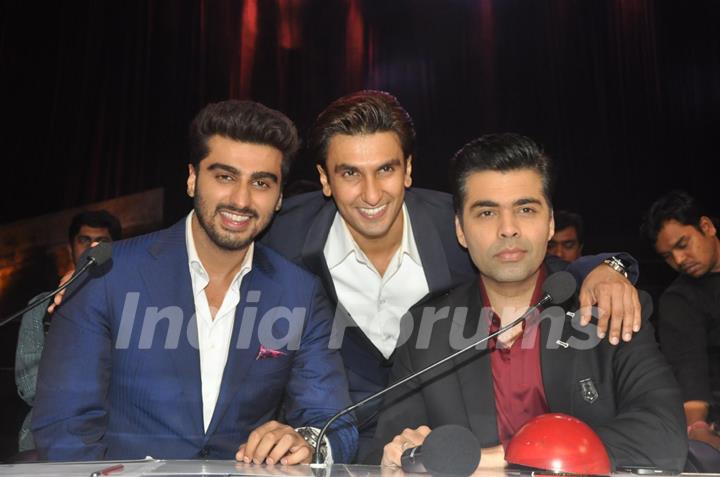 Arjun, Ranveer and Karan Johar pose for a picture