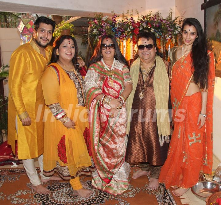 Bappi Lahiri with his family at the Saraswati Puja