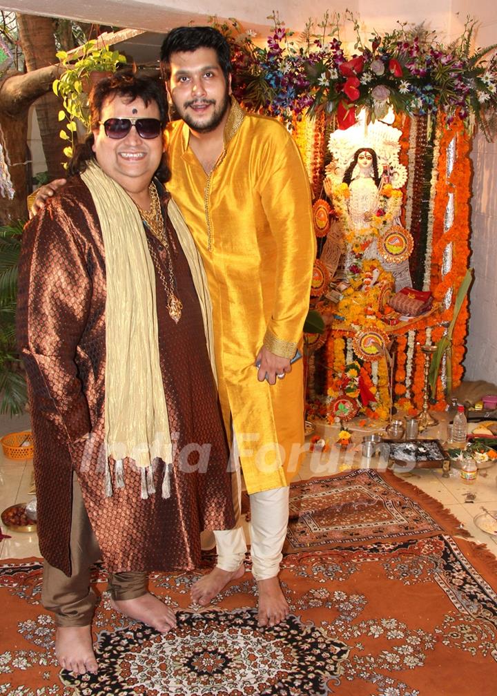 Bappi and Bappa Lahiri at Saraswati Puja