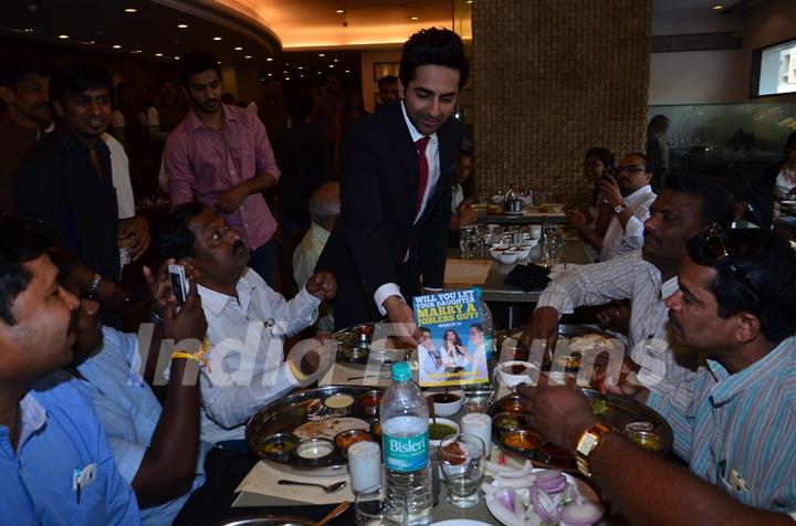 Ayushmann distributes pamphlets among the public