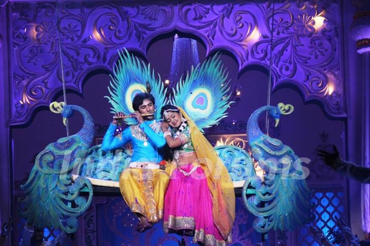 Mishakt Varma and Kanchi Singh during a Radha-Krishna Act on Zee TV Holi Mahotsav