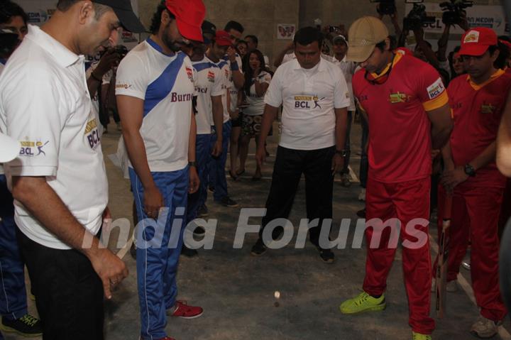 The toss at the Box Cricket league inaugral match