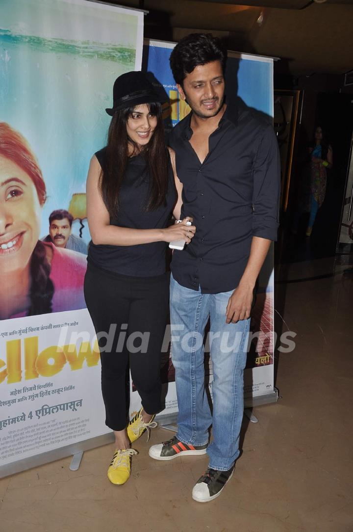 Genelia and Riteish Deshmukh were seen at the Screening of Marathi film Yellow