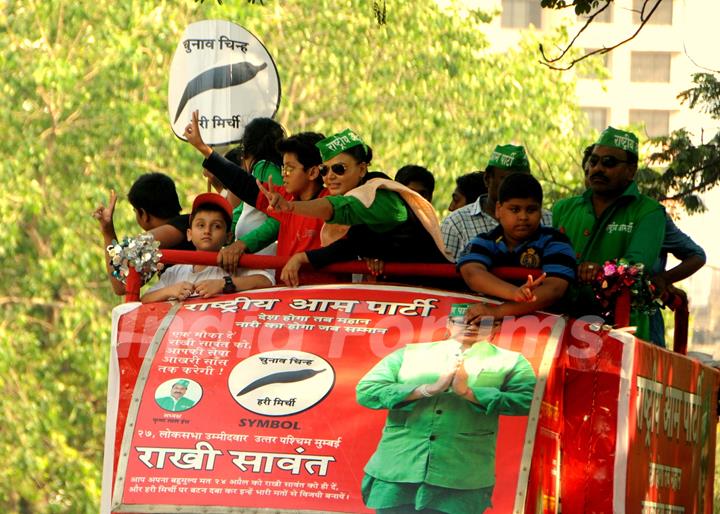 Rakhi Sawant during the Maha Rally of Rashtriya Aam Party