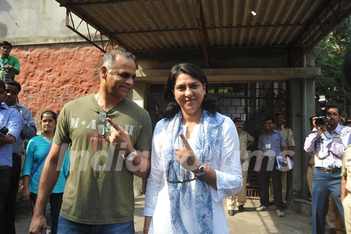 Priya Dutt votes at a polling station in Mumbai