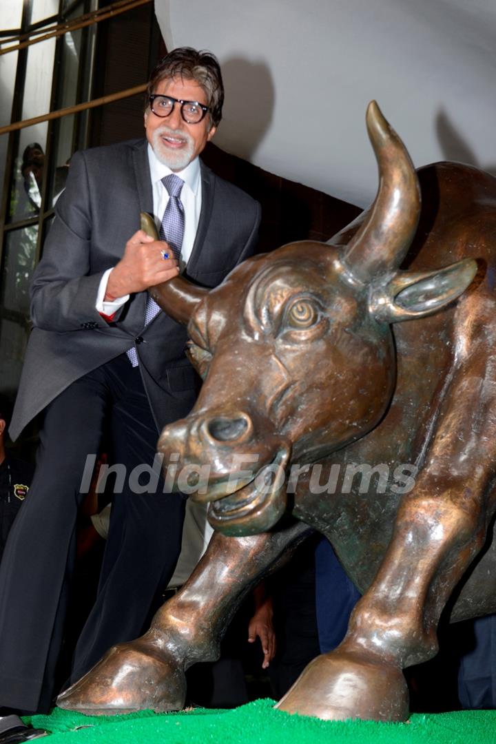 Amitabh Bachchan at the BSE with the bull