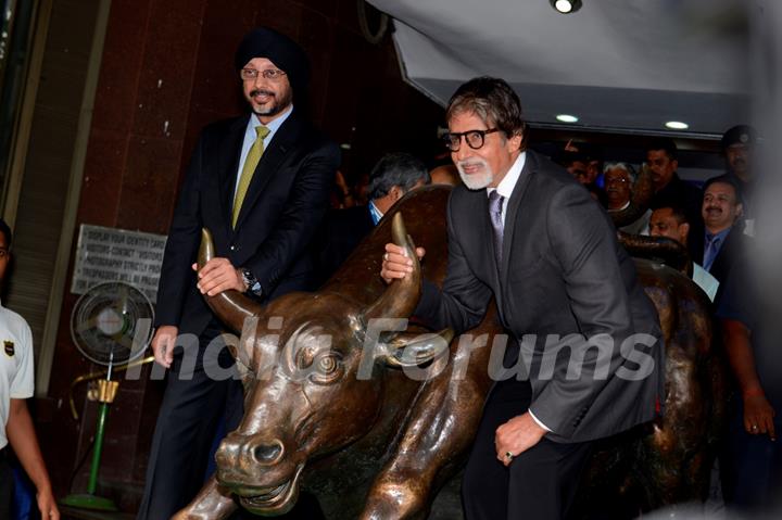 Amitabh Bachchan at the BSE with the bull