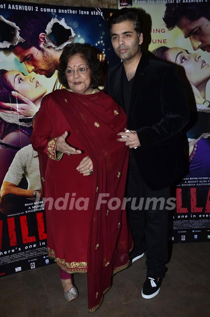 Karan Johar with Hiroo Johar at the Screening of Ek Villiian