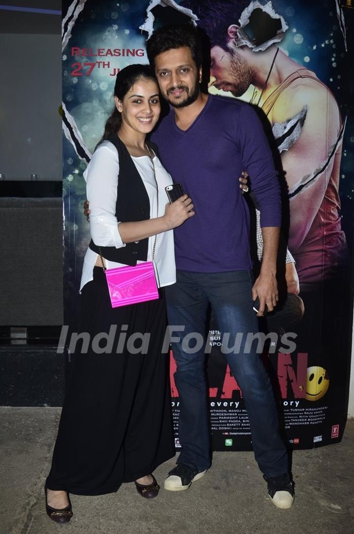 Genelia Dsouza and Riteish Deshmukh at the special screening of Ek Villian