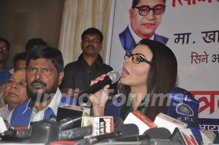 Rakhi Sawant addresses the crowd