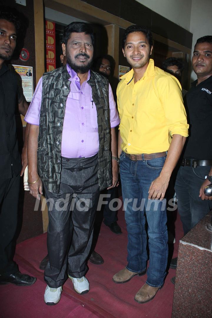 Ramdas Athawale and Shreyas Talpade at the Re-launch of Hindmata Theatre