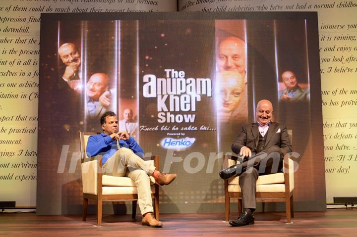 Anupam Kher being quizzed by the CEO of Colors Raj Nayak during the Press Conference