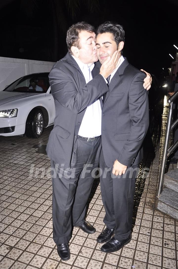 Randhir Kapoor gives a good luck kiss to Armaan Jain