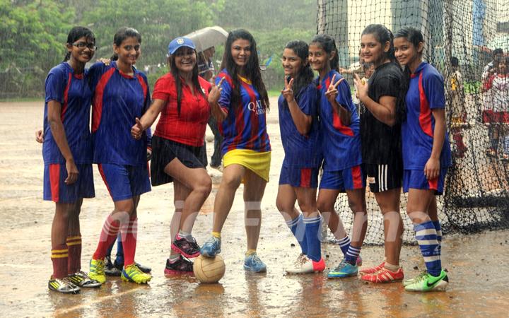 Rakhi Sawant poses with fellow mates at the football match