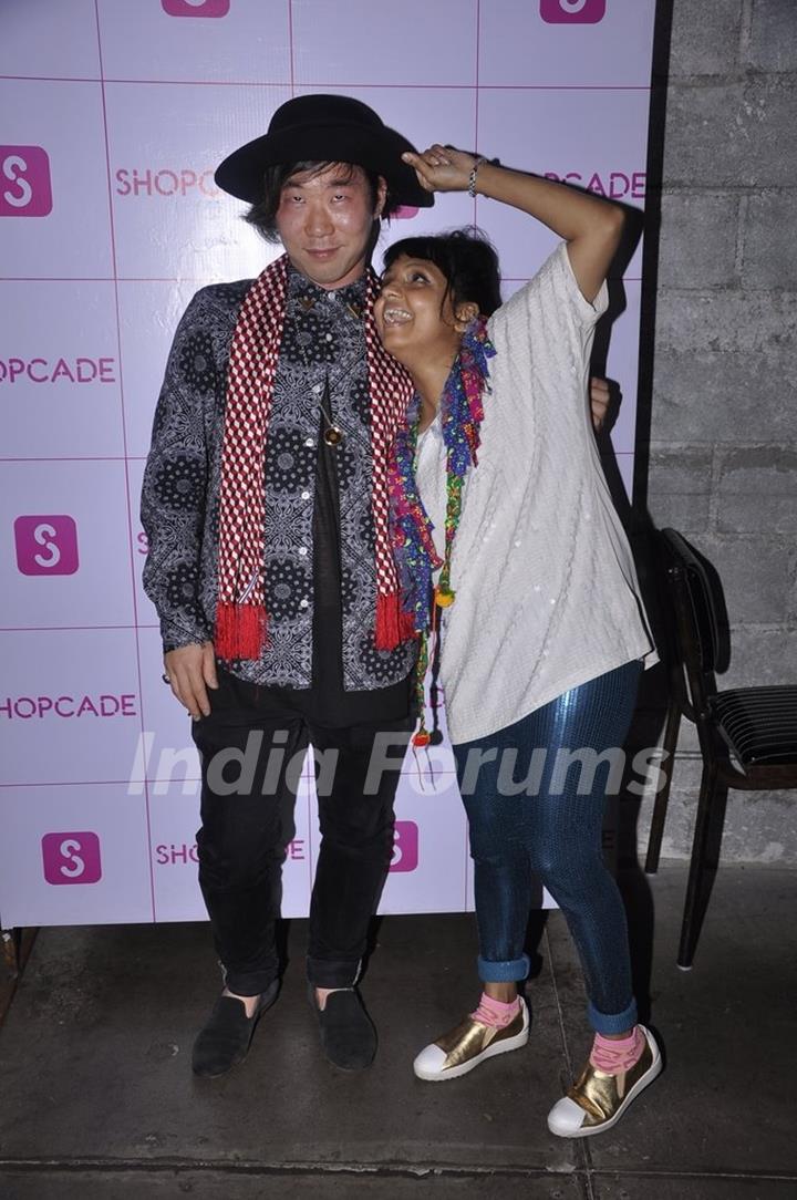 Little Shilpa poses with a guest at the Shopcade app launch