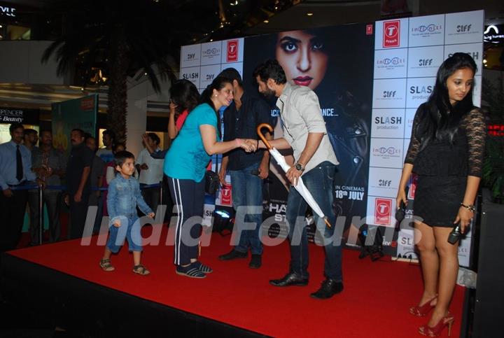 Jay speaks to a fan during the Promotions of Hate Story 2