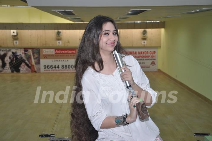 Sasha Agha poses with a gun at the Promotions of Desi Kattey