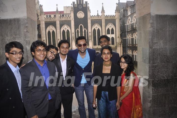 Abhay Deol pose with the students at the Launch of St. Xavier's Fest 'Malhar'