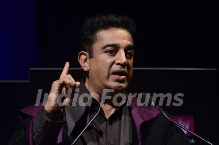 Kamal Hassan addresses the media at Whistling Woods Convocation Ceremony