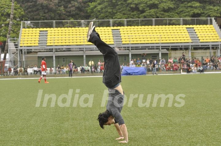 Tiger Shroff performs a stunt at Charity Football Match