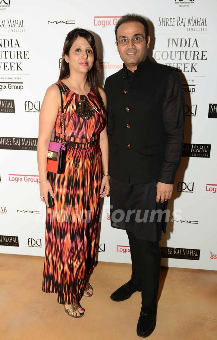 Virender Sehwag with his wife aarti ahlawat at Indian Couture Week - Grand Finale