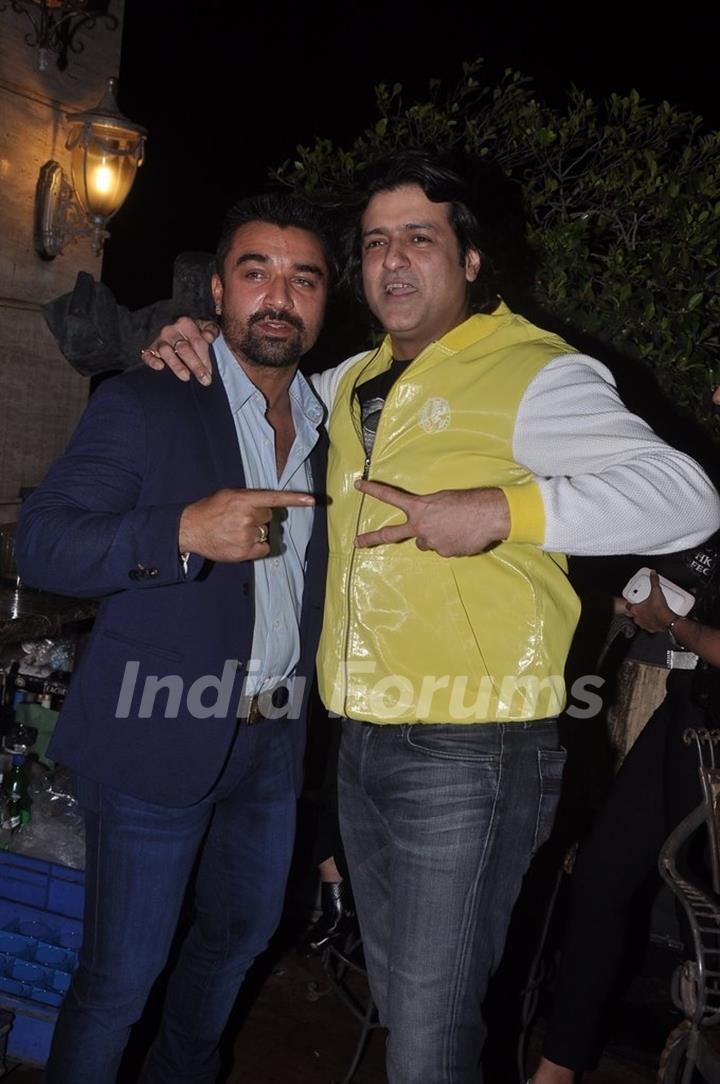 Ajaz Khan and Armaan Kohli pose for the camera at Sangram Singh's Birthday Bash