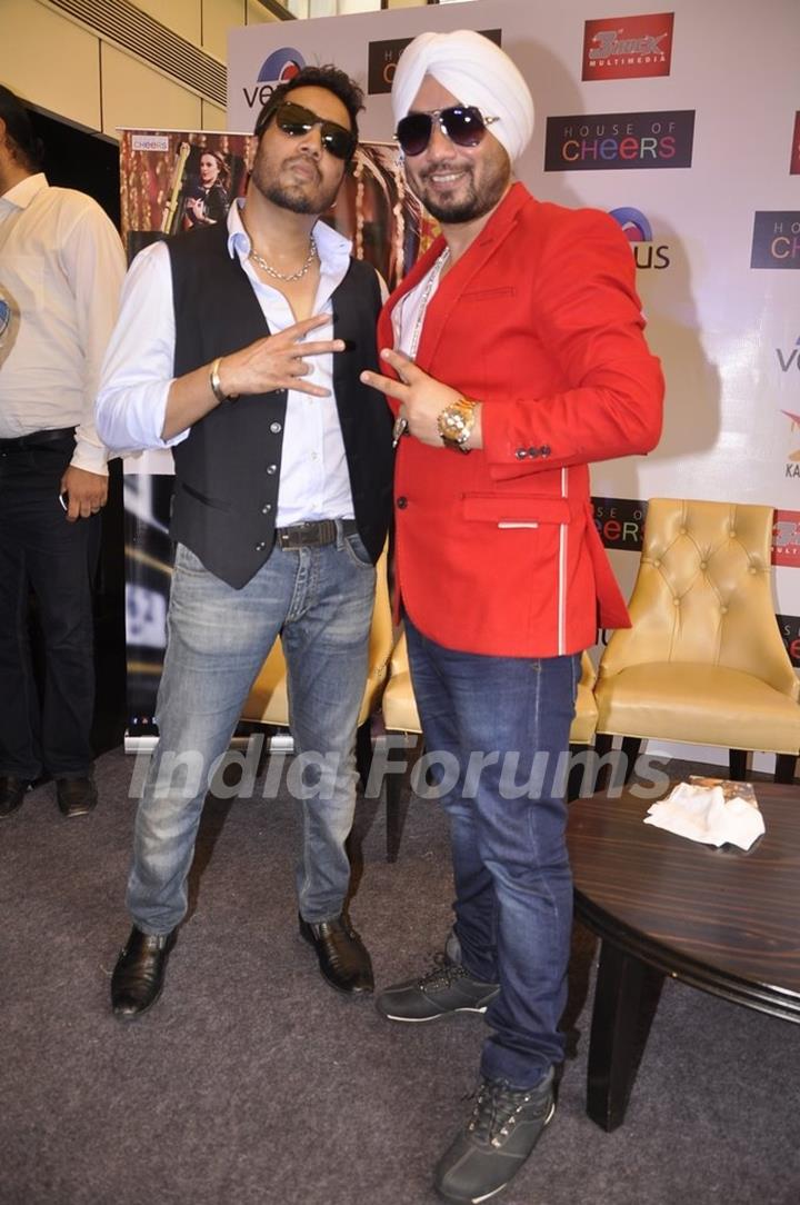 Mika and DJ Dilbagh Singh pose for the media at the Album Launch