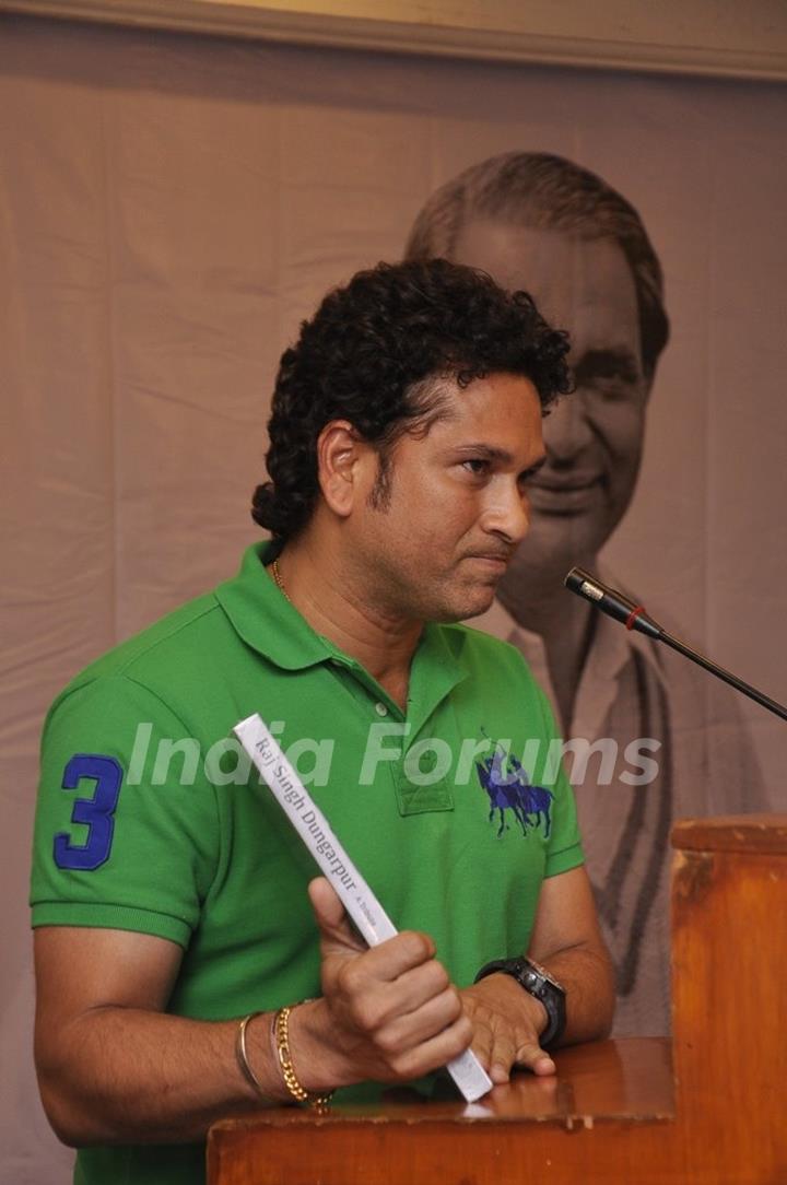 Sachin Tendulkar addresses the media at Durgapur Tribute Book Launch