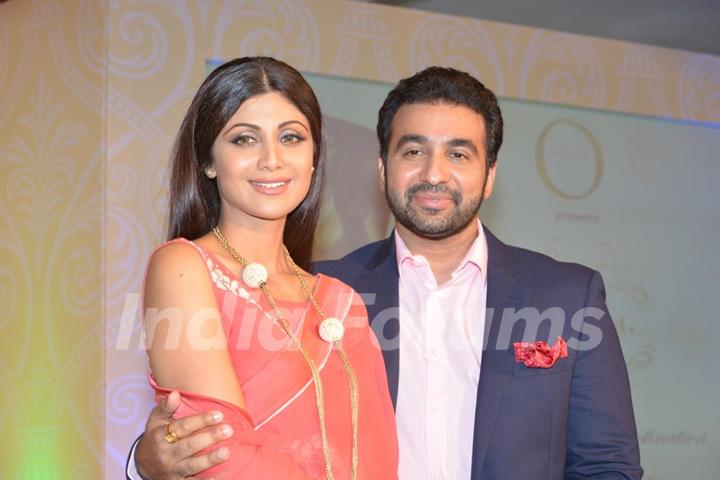 Shilpa Shetty and Raj Kundra pose for the media at the Launch of Goa Wedding Fest