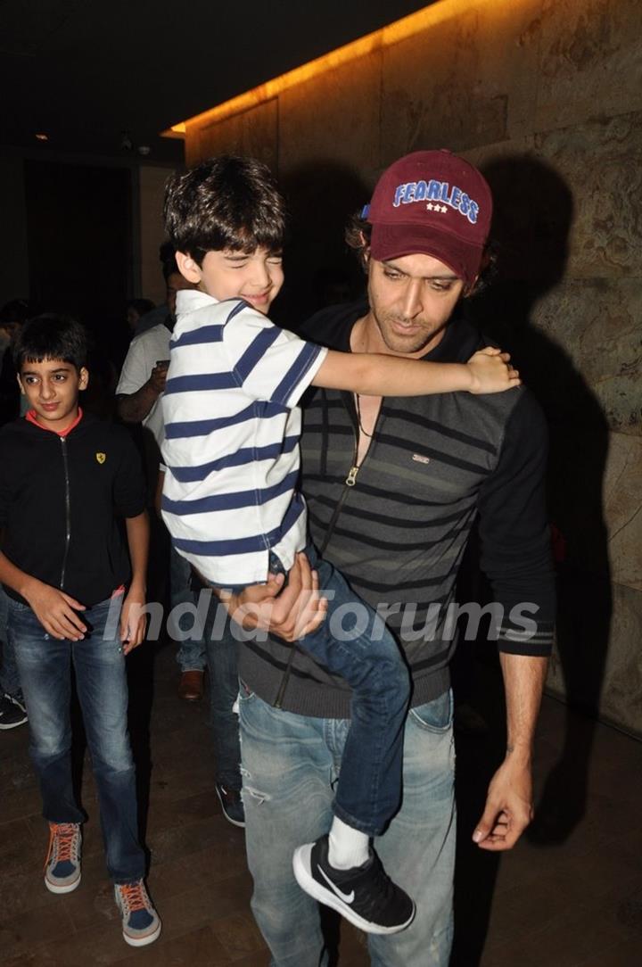 Hrithik snapped at LightBox with his kid, for a Movie Screening