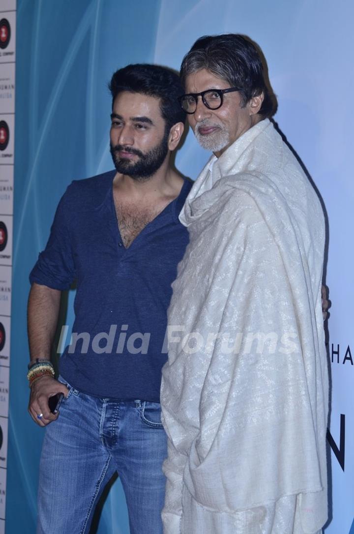 Shekhar Ravjiani poses with Amitabh Bachchan  Hanu at the Launch of his Hanuman Chalisa Album