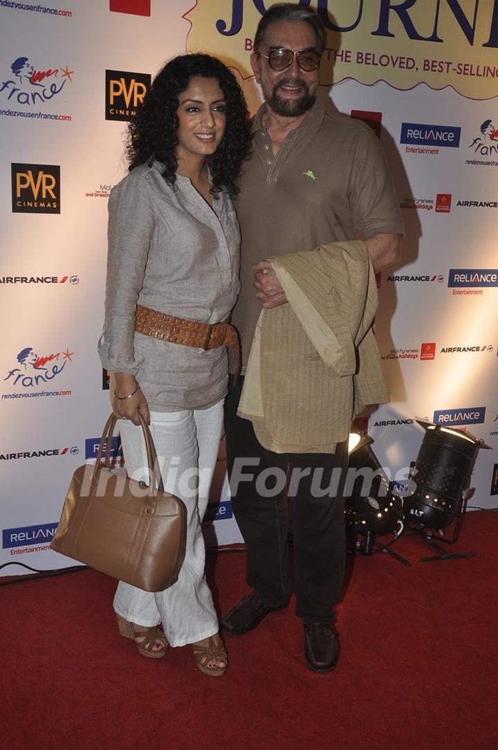 Kabir Bedi with a friend at the Premiere of 100 Foot Journey hosted by Om Puri