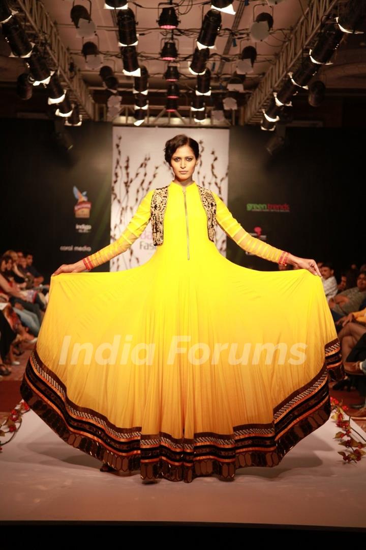 Model showcases the designs at the Bangalore Fashion Week Day 1