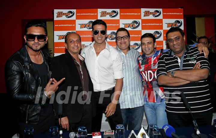 Honey Singh, Akshay Kumar, Ramesh Taurani and Sajid-Farhad at the Launch of World Kabaddi League