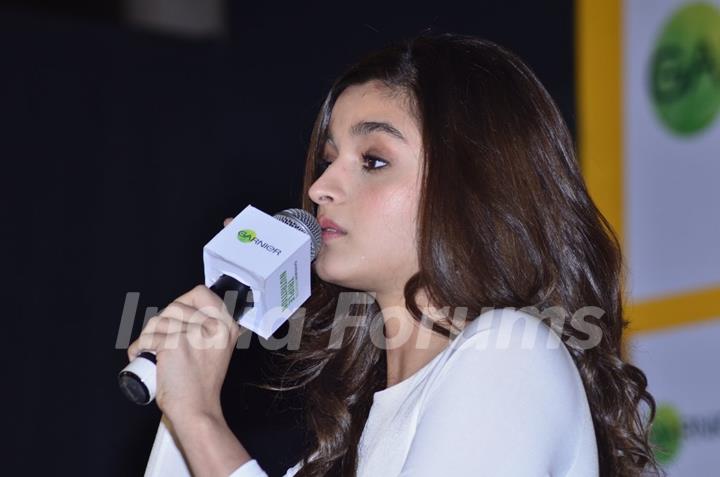 Alia Bhatt addresses the media at the launch of New Garnier Frutis Shampoo