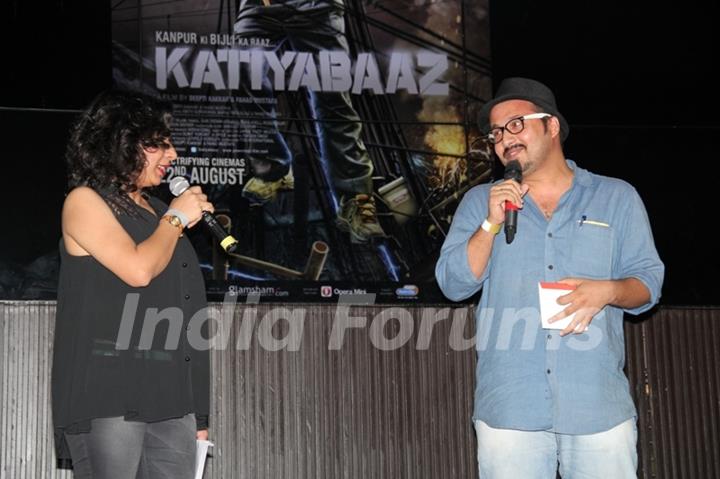 Devanshu Kumar interacts with the host at the Song Launch of Katiyabaaz